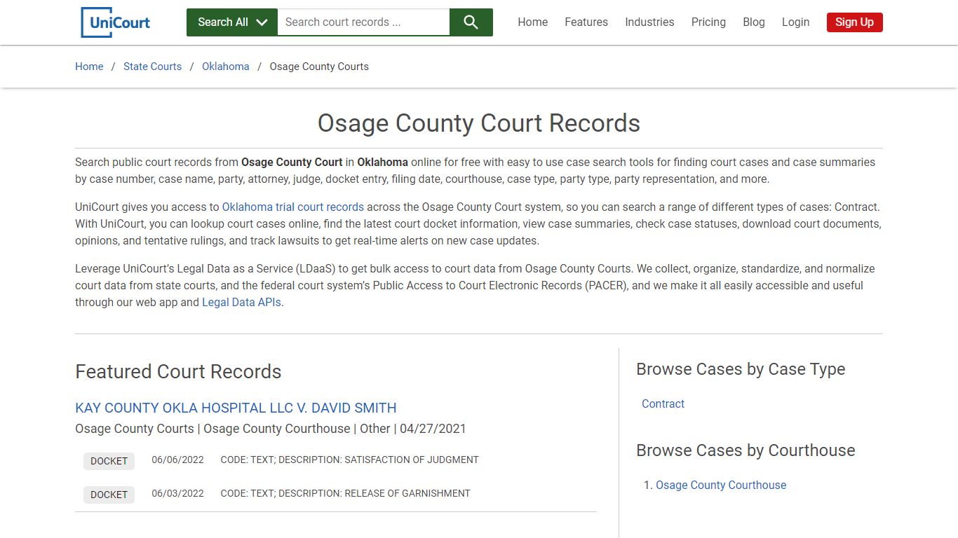 Osage County Court Records | Oklahoma | UniCourt