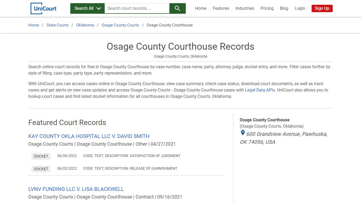 Osage County Courthouse Records | Osage | UniCourt